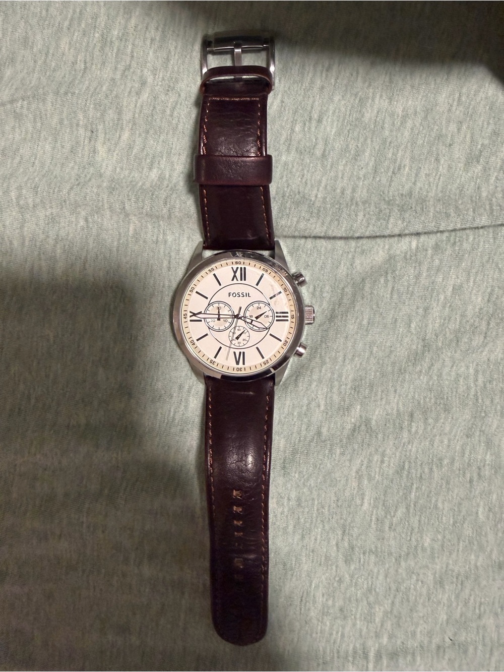 Fossil Men's Dark Brown Leather Strap Watch with Silver Case